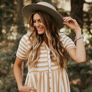 Yellow and white striped roolee midi dress